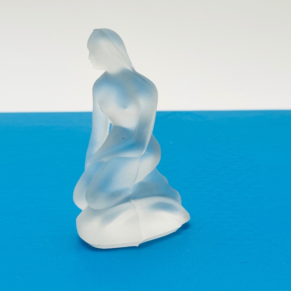 Vintage‎ Frosted Glass Kneeling Nude Female Figurine Art Deco 3" Art Nouveau